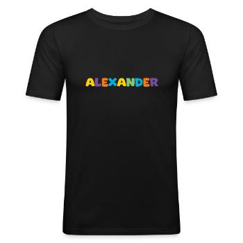 Name - Alexander - Männer Slim Fit T-Shirt - Schwarz - Vorne - Nik (191cm)