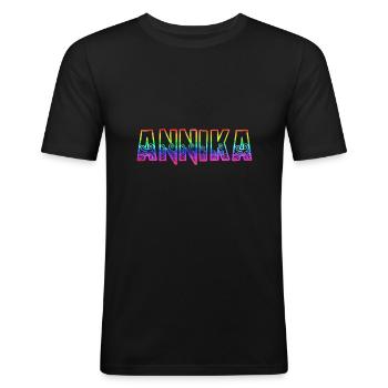 annika rs regenbogen - Männer Slim Fit T-Shirt - Schwarz - Vorne - Nik (191cm)
