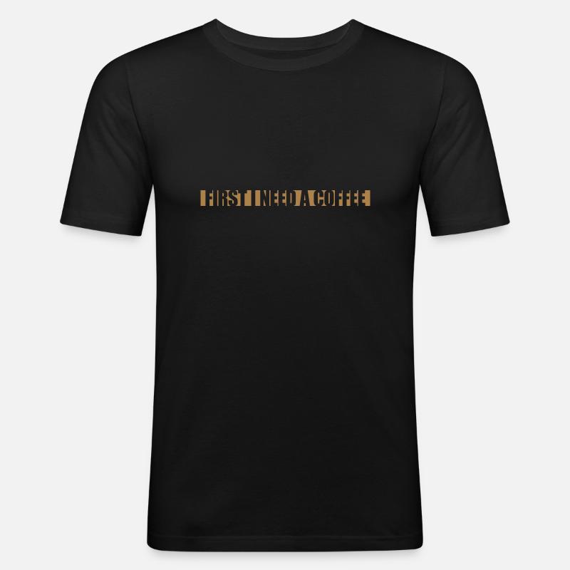 Fist I need Coffee - Männer Slim Fit T-Shirt - Schwarz