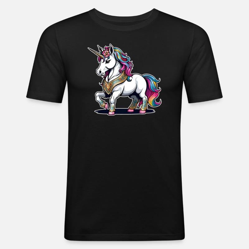 Regenbogen Einhorn - Männer Slim Fit T-Shirt - Schwarz