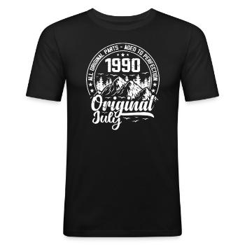 Juli 1990 Original:34 Jahre altes Geburtstagsgeschenk - Männer Slim Fit T-Shirt - Schwarz - Vorne - Nik (191cm)