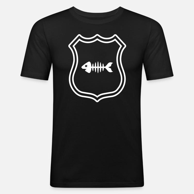 Fisch Wappen Knochen Gräte - Männer Slim Fit T-Shirt - Schwarz