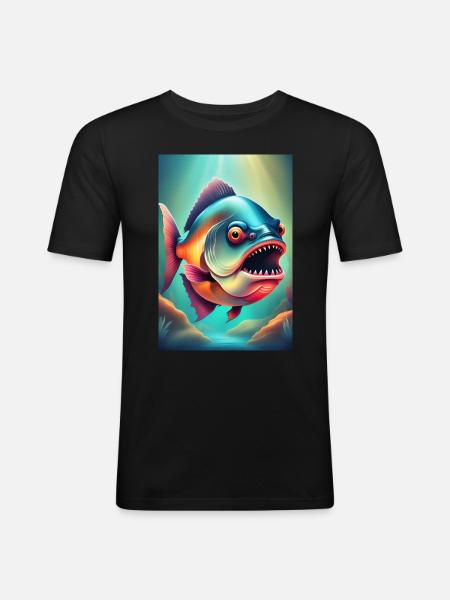 Angry looking piranha fish - Men's Slim Fit T-Shirt - black