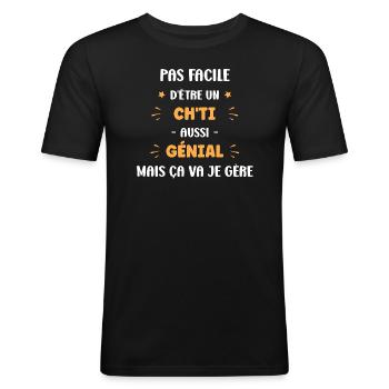 Chti génial - T-shirt près du corps Homme - noir - Devant - Nik (191cm)
