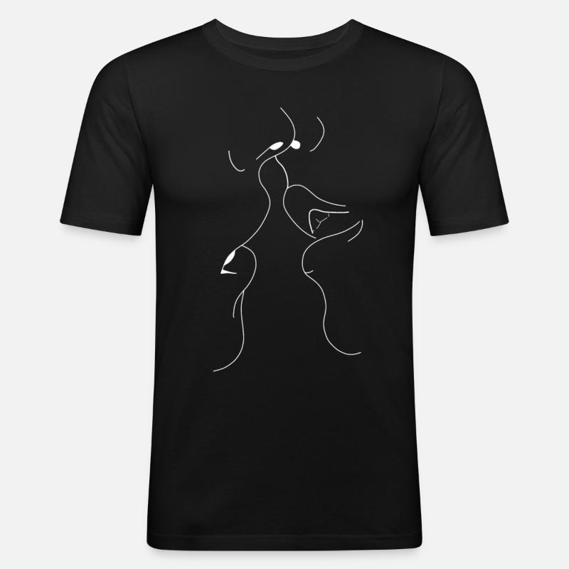 Kuss Liebe - Männer Slim Fit T-Shirt - Schwarz