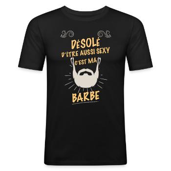 Homme Barbu Et Sexy C'est le Mien - T-shirt près du corps Homme - noir - Devant - Nik (191cm)