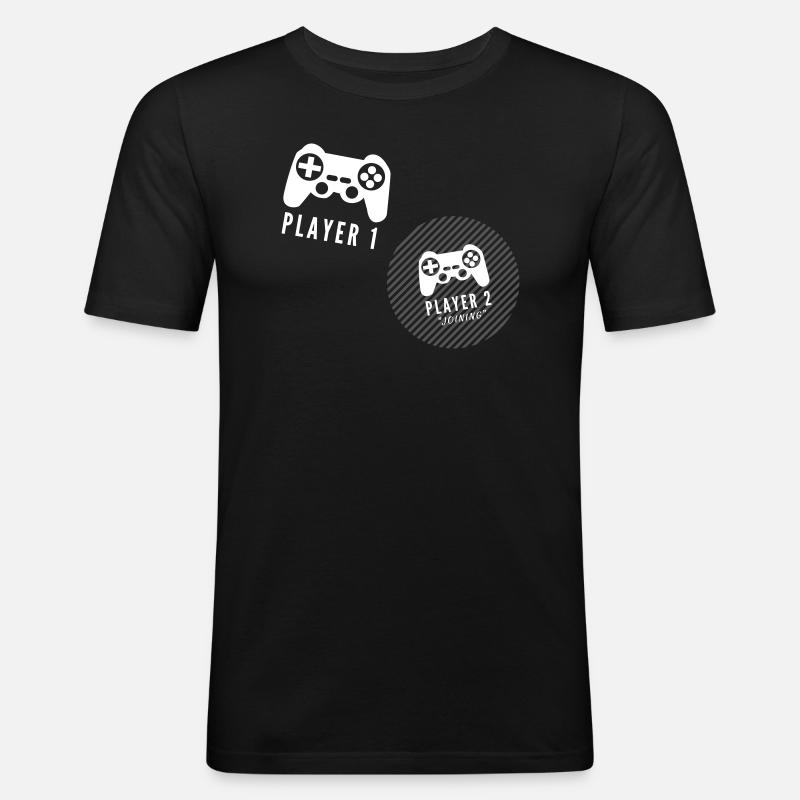 Player 2 joining - Männer Slim Fit T-Shirt - Schwarz