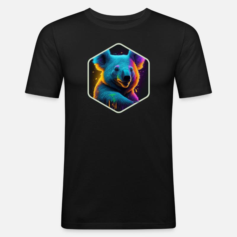 Neon-Koala - Männer Slim Fit T-Shirt - Schwarz