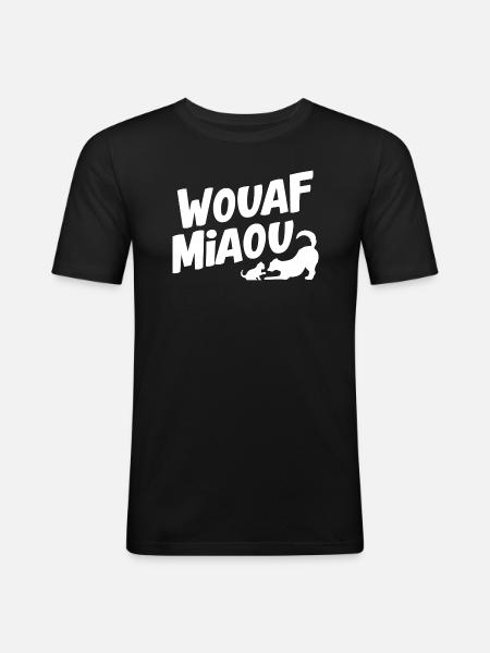 Wouaf miaou - T-shirt près du corps Homme - noir