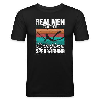 Spearfisher Real Men take their Daughters - Männer Slim Fit T-Shirt - Schwarz - Vorne - Nik (191cm)
