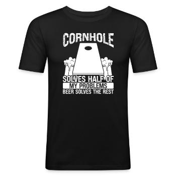 Cornhole Player solves half of Beer Drinking Toss - Men's Slim Fit T-Shirt - black - Front - Nik (191cm)