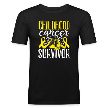 Gants de ruban de sensibilisation au cancer infantile Survivant - T-shirt près du corps Homme - noir - Devant - Nik (191cm)