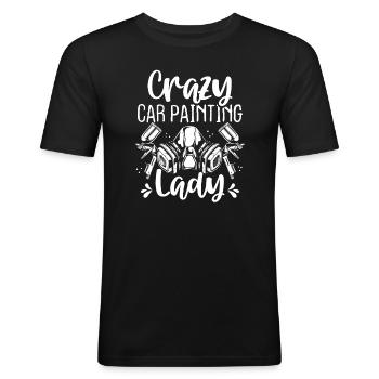 Automobile Car Crazy Car Painter Lady Detailer - T-shirt près du corps Homme - noir - Devant - Nik (191cm)
