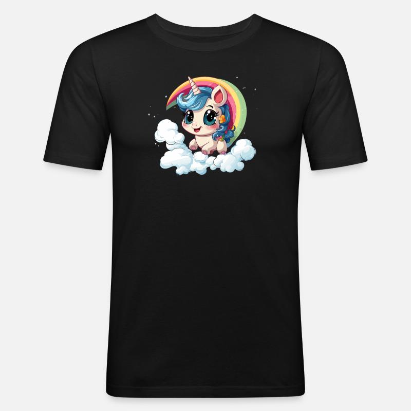 Einhorn Regenbogen Design - Männer Slim Fit T-Shirt - Schwarz