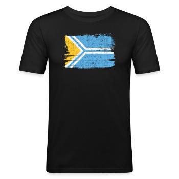 Tuva Bandiera Drapeau Paix Vintage - T-shirt près du corps Homme - noir - Devant - Nik (191cm)