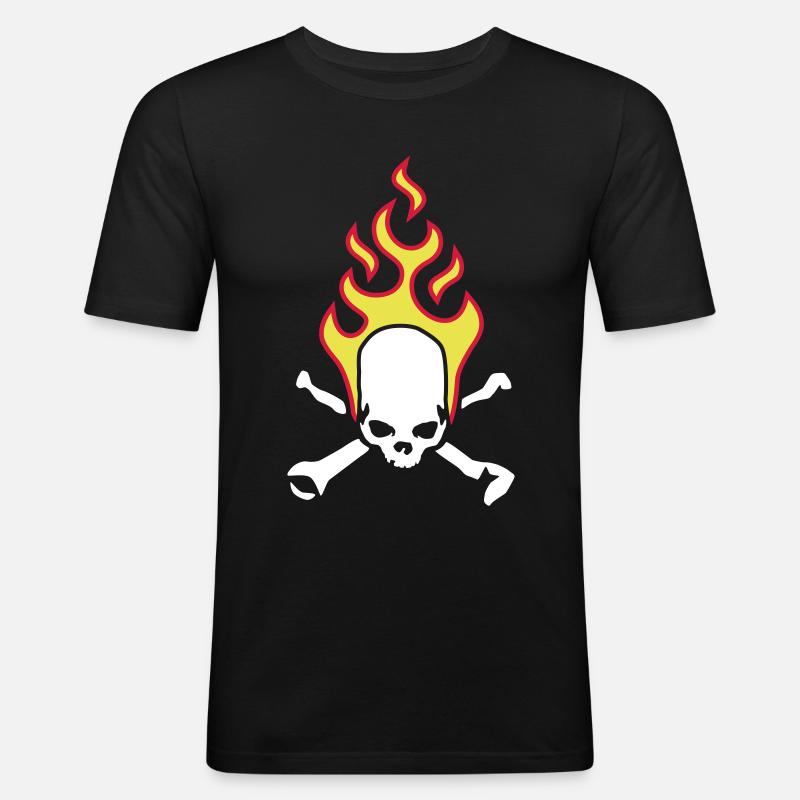 fire_skull_bones_b_3c - Männer Slim Fit T-Shirt - Schwarz