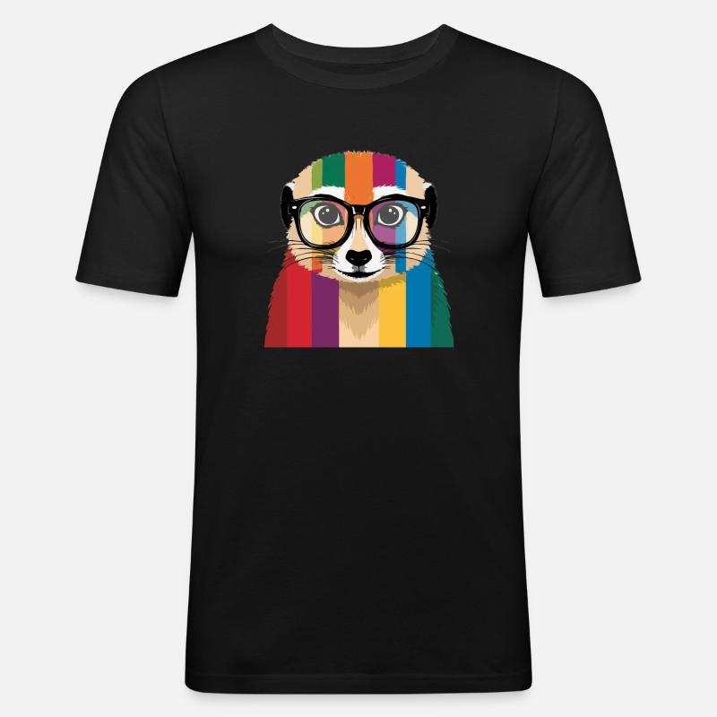 Erdmännchen Brille Bunt Cool - Männer Slim Fit T-Shirt - Schwarz