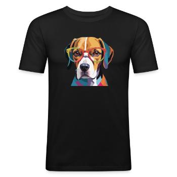 Beagle Dog Cool mit Brille - Männer Slim Fit T-Shirt - Schwarz - Vorne - Nik (191cm)