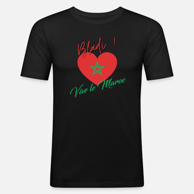 Vive le Maroc, Bladi, Drapeau Marocain - T-shirt près du corps Homme - noir