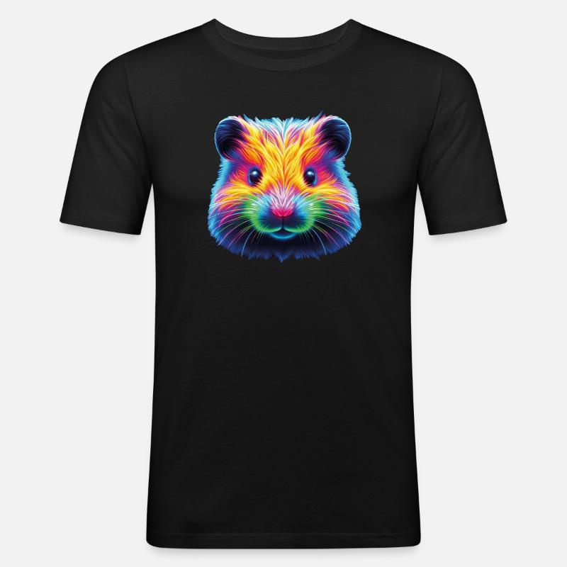Hamster Neon Kopf - Männer Slim Fit T-Shirt - Schwarz