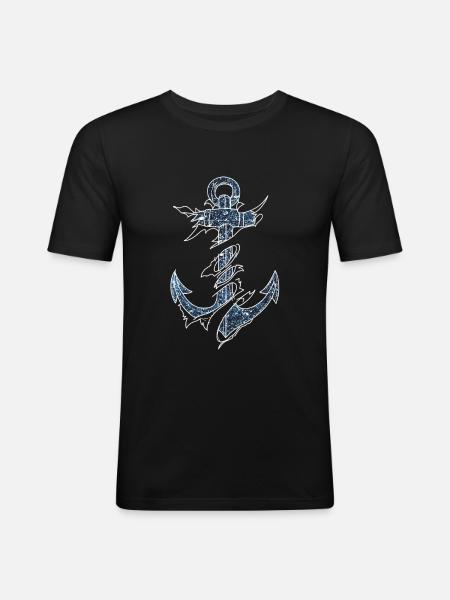 Cosmic Anchor - White Outline - Men's Slim Fit T-Shirt - black