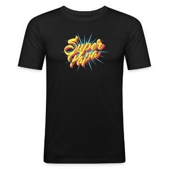 Super Papa - Famille Héros Vintage - T-shirt près du corps Homme - noir - Devant - Nik (191cm)