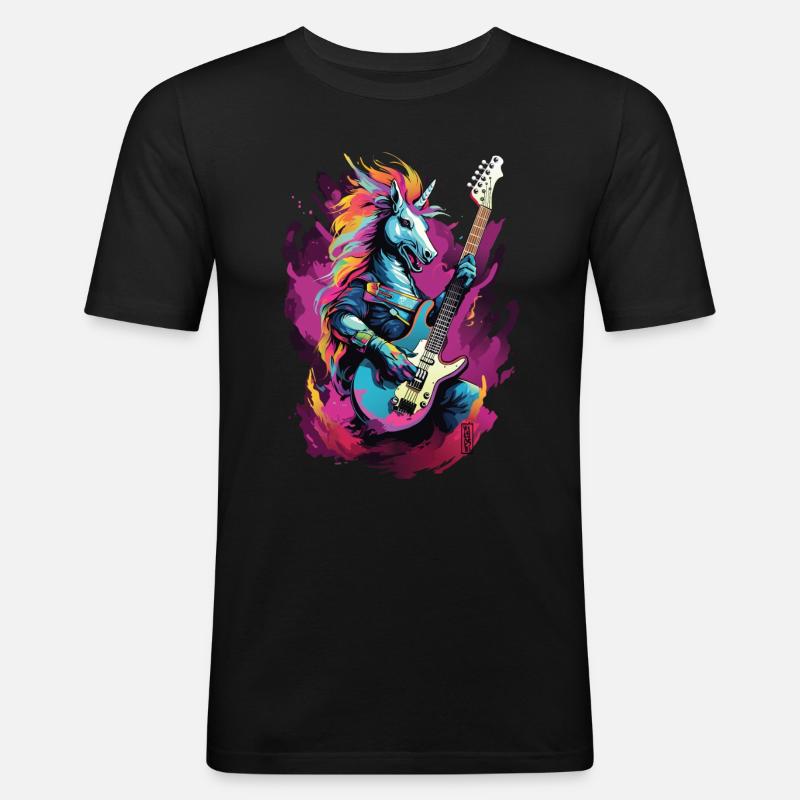 Rock Unicorn - Männer Slim Fit T-Shirt - Schwarz