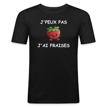 Je peux pas j'ai fraises - T-shirt près du corps Homme - noir - Devant - Nik (191cm)
