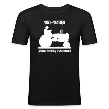 Biobauer Weihnachtsgeschenk - Männer Slim Fit T-Shirt - Schwarz - Vorne - Nik (191cm)