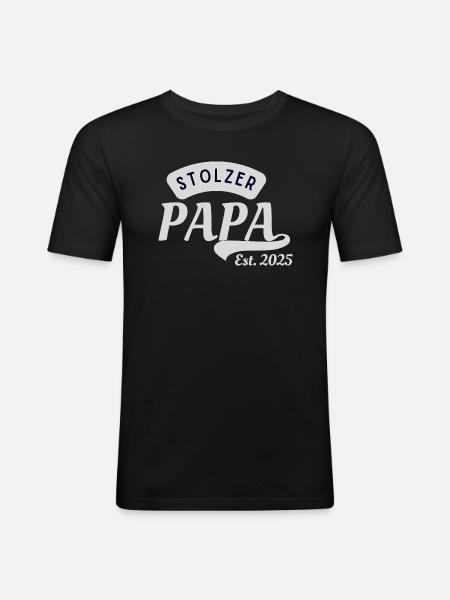 Stolzer Papa est. 2025 - Männer Slim Fit T-Shirt - Schwarz