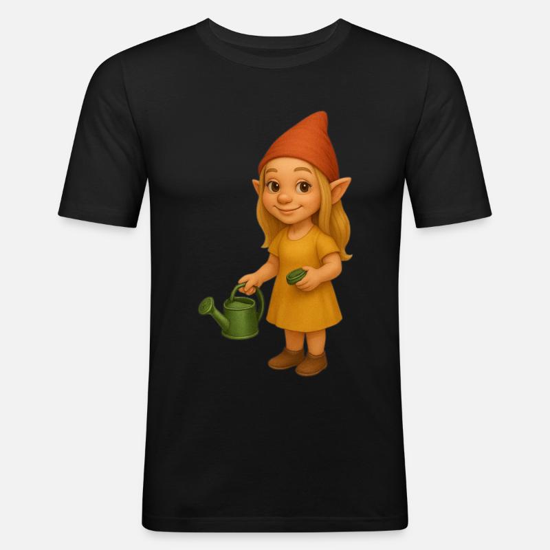 Zwergin mit Gießkanne - Männer Slim Fit T-Shirt - Schwarz