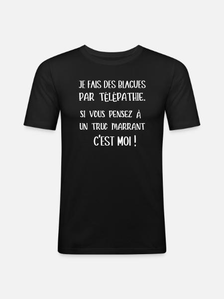 blagues par télépathie - T-shirt près du corps Homme - noir