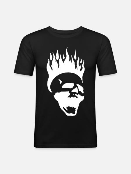 Flaming screaming skull (white) - Men's Slim Fit T-Shirt - black
