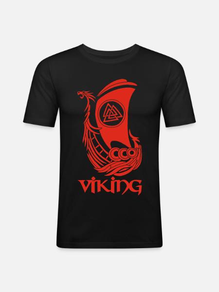 Red Viking Ship - Men's Slim Fit T-Shirt - black