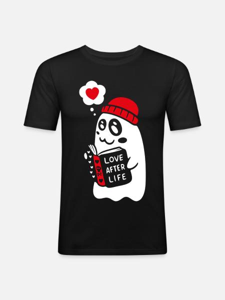 Cute Ghost Reading Romantic Book - Men's Slim Fit T-Shirt - black