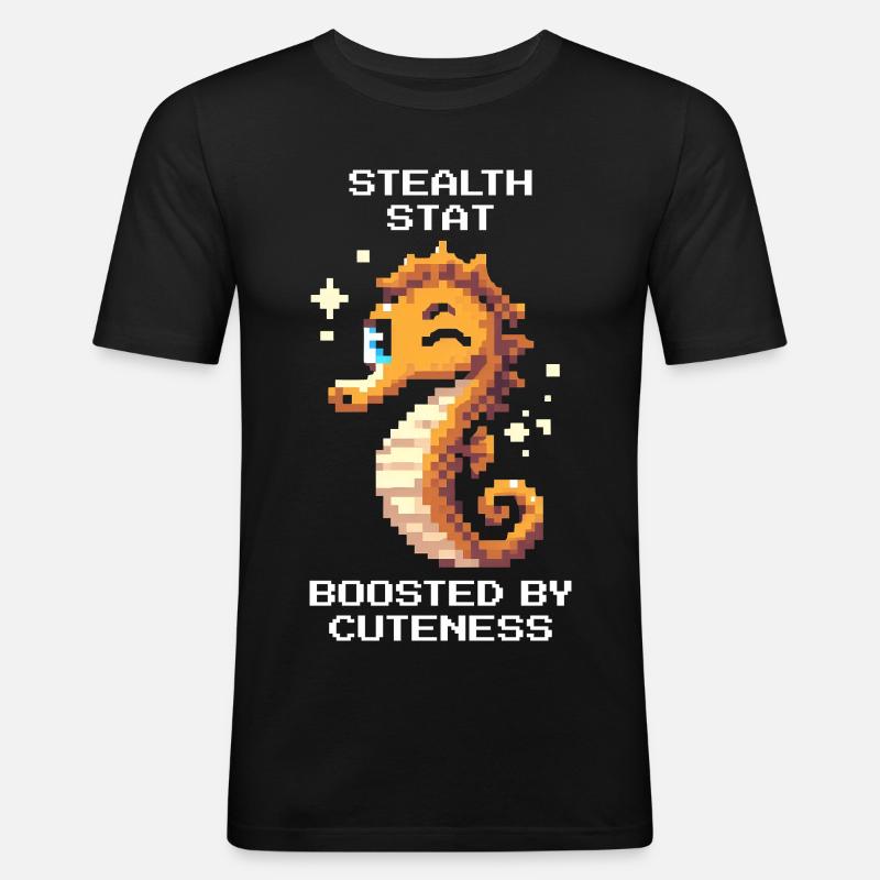 Süß & unsichtbar | Seepferdchen - Männer Slim Fit T-Shirt - Schwarz