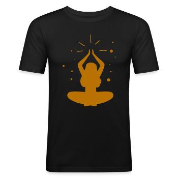 Yoga - Relax - Qualité de vie - T-shirt près du corps Homme - noir - Devant - Nik (191cm)