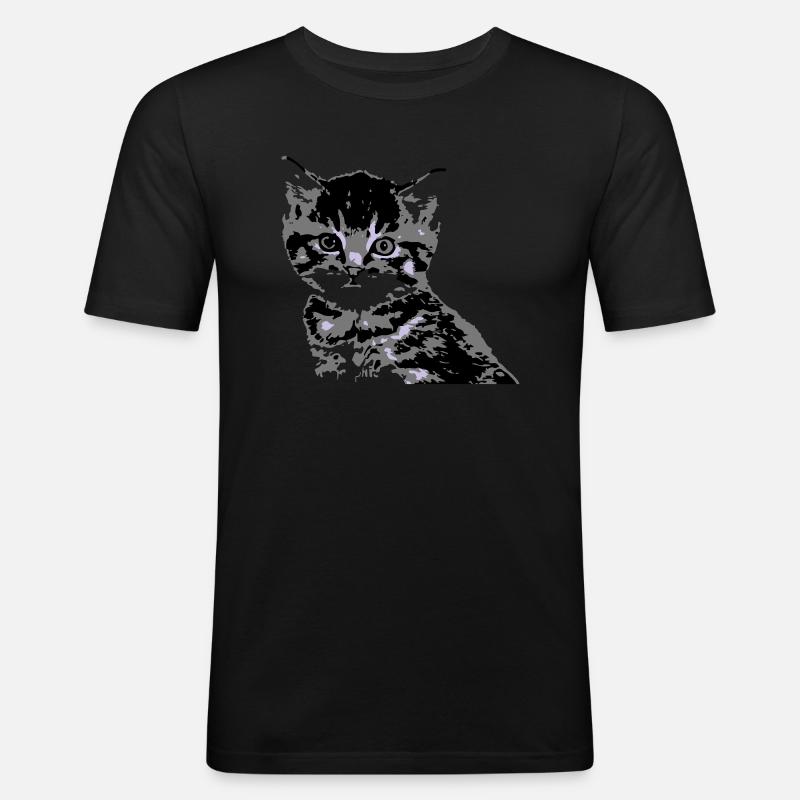Katze Cat Katzengesicht - Männer Slim Fit T-Shirt - Schwarz