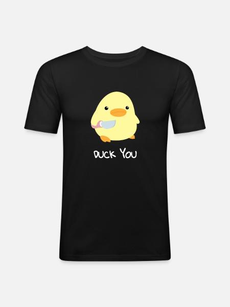 Duck you - Duck with knife Meme - Ente mit Messer - Männer Slim Fit T-Shirt - Schwarz