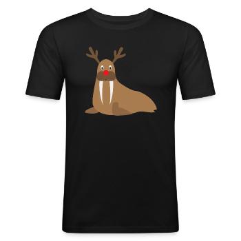 Walross Rudi mit der Roten Nase Rudolf Rentier - Männer Slim Fit T-Shirt - Schwarz - Vorne - Nik (191cm)