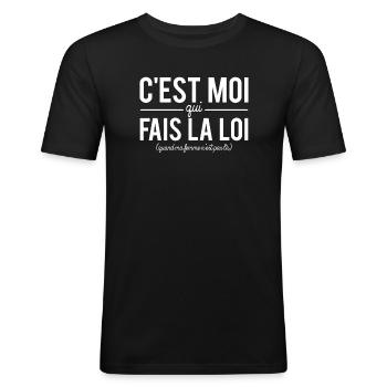 C'est moi qui fait la loi humour homme couple - T-shirt près du corps Homme - noir - Devant - Nik (191cm)