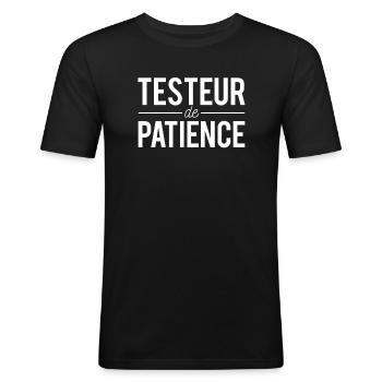 Testeur De Patience Casse Couilles Humour - T-shirt près du corps Homme - noir - Devant - Nik (191cm)
