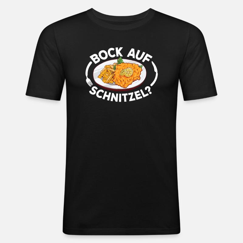 Bock auf Schnitzel mit Pommes - Männer Slim Fit T-Shirt - Schwarz