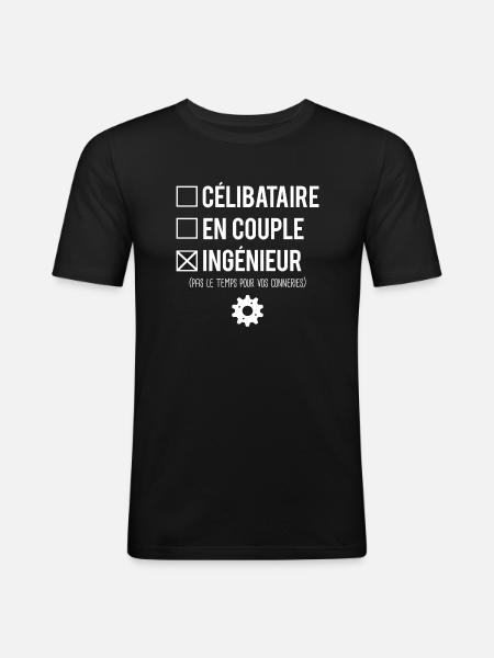 Célibataire En Couple Blague Ingénieur Humour - T-shirt près du corps Homme - noir