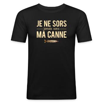 Je Ne Sors Jamais Sans Ma Canne Pêcheur Humour - T-shirt près du corps Homme - noir - Devant - Nik (191cm)