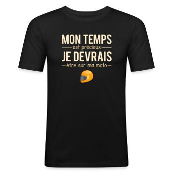 Mon Temps Est Précieux Moto Motard Humour - T-shirt près du corps Homme - noir - Devant - Nik (191cm)