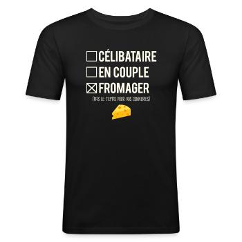 Célibataire En Couple Blague Fromager Humour - T-shirt près du corps Homme - noir - Devant - Nik (191cm)