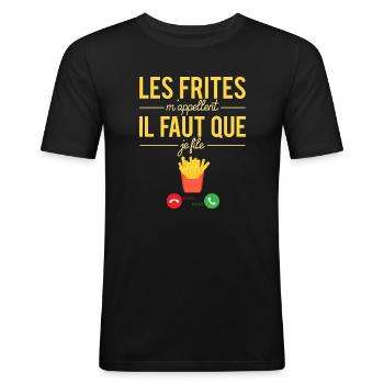 Les Frites M'Appellent Blague Frites Humour Belge - T-shirt près du corps Homme - noir - Devant - Nik (191cm)