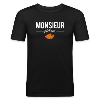 Monsieur pêcheur blague pêche papa pêcheur - T-shirt près du corps Homme - noir - Devant - Nik (191cm)