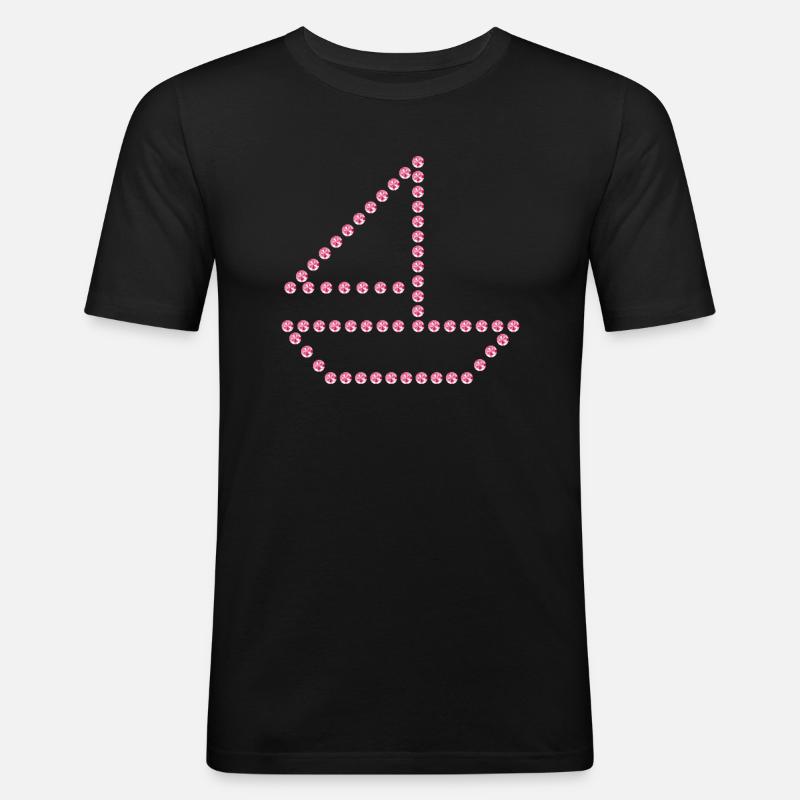 Segelboot V2 Strass rosa - Männer Slim Fit T-Shirt - Schwarz